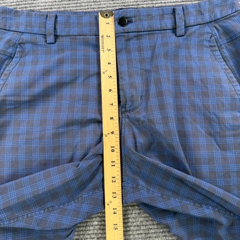Lululemon Commission Shorts Mens 36 Blue Black Plaid Chino Golf Tech Active